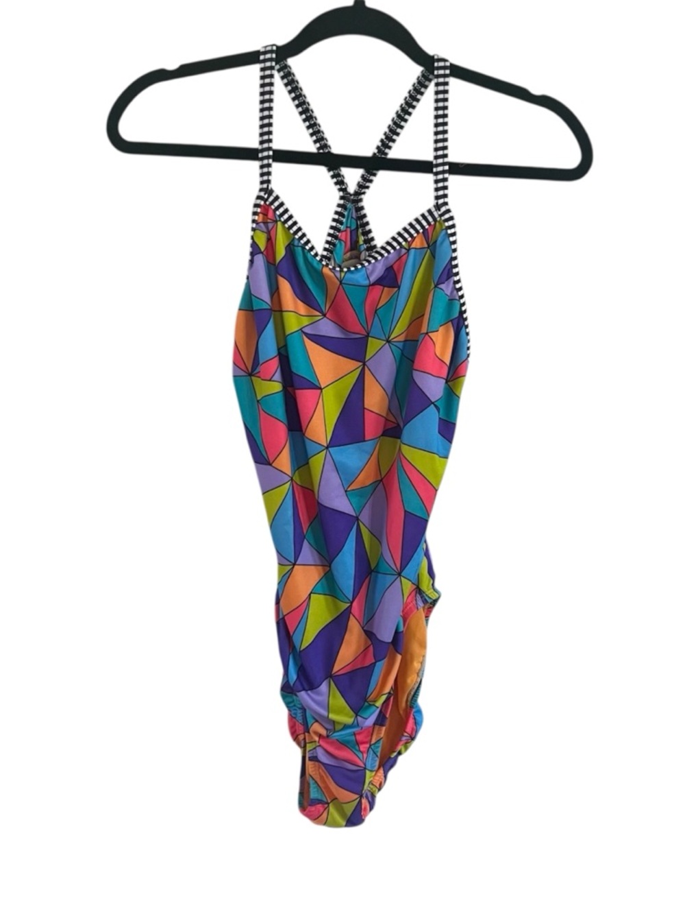 VTG Dolfin Uglies Womens Swim Size 38 One Piece Geometric Multicolor Cutout Back